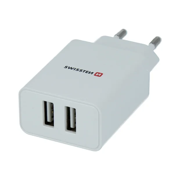 Swissten Travel Adapter Smart IC 2X USB 2.1A Power + Cablu de date USB / Micro USB 1,2 M Alb