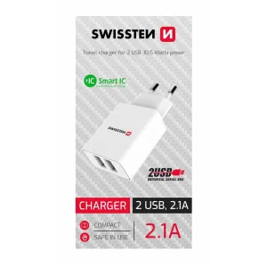 Swissten Travel Adapter Smart IC 2X USB 2.1A Power Alb 