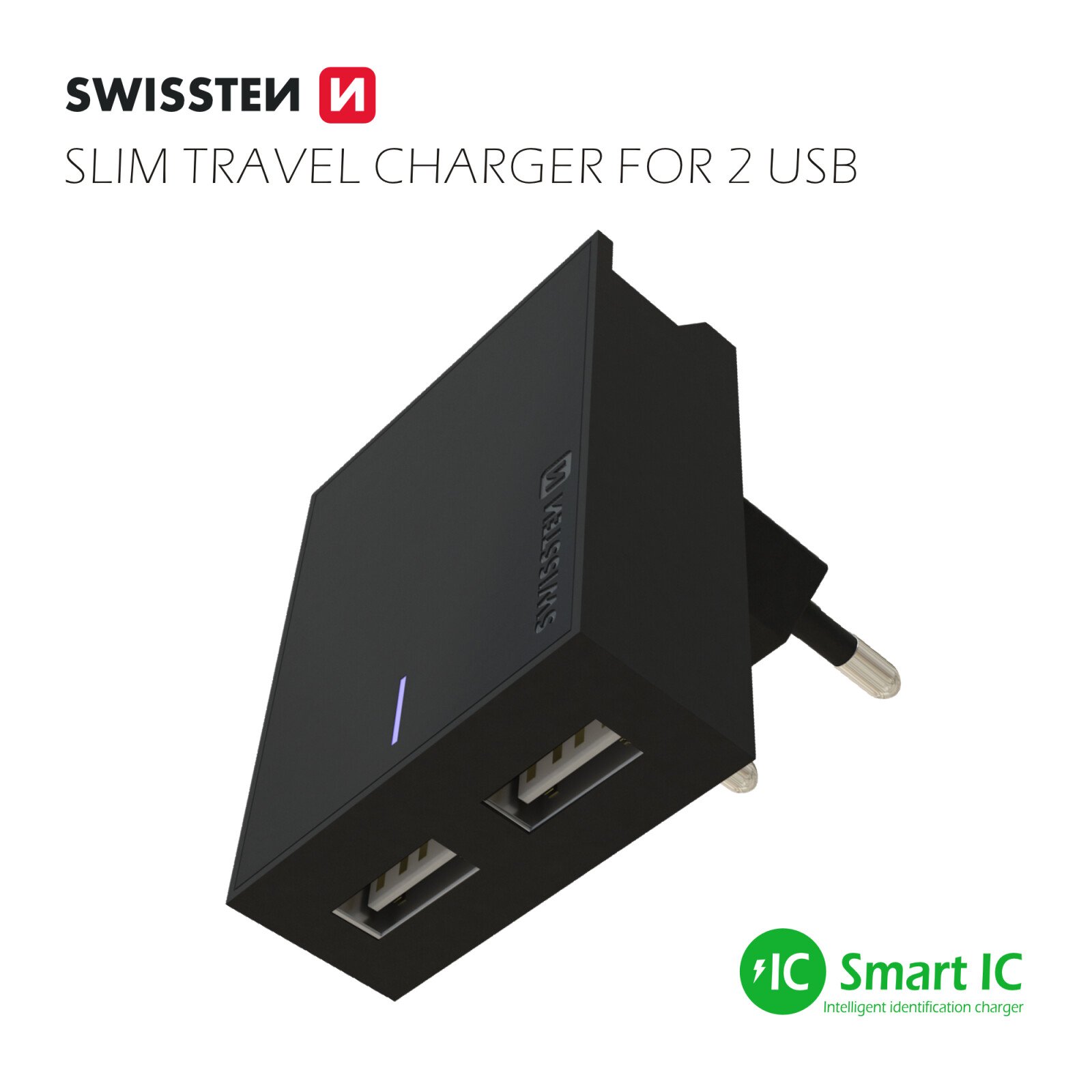 Swissten Travel Adapter Smart IC 2x USB 3A Power + Cablu de date USB / Lightning MFI 1,2 M Negru thumb