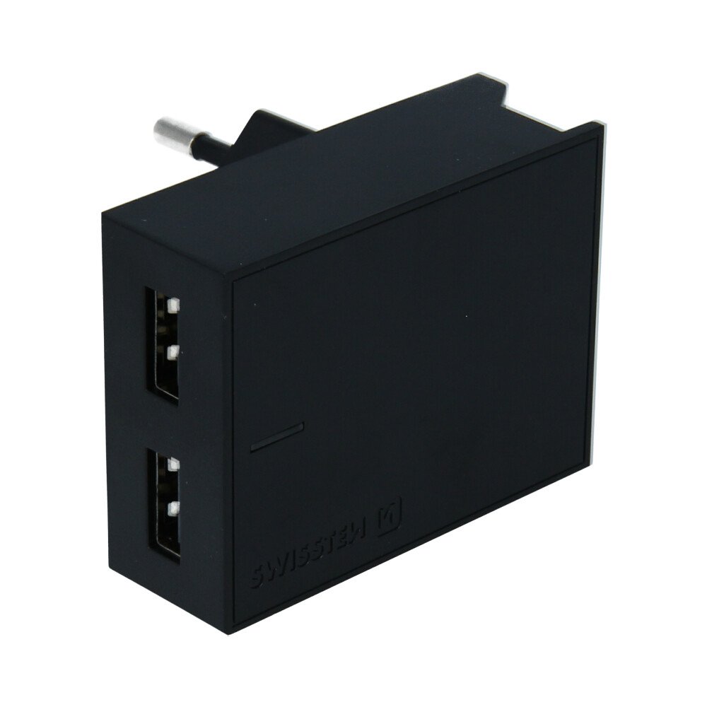 Swissten Travel Adapter Smart IC 2x USB 3A Power + Cablu de date USB / Lightning MFI 1,2 M Negru thumb
