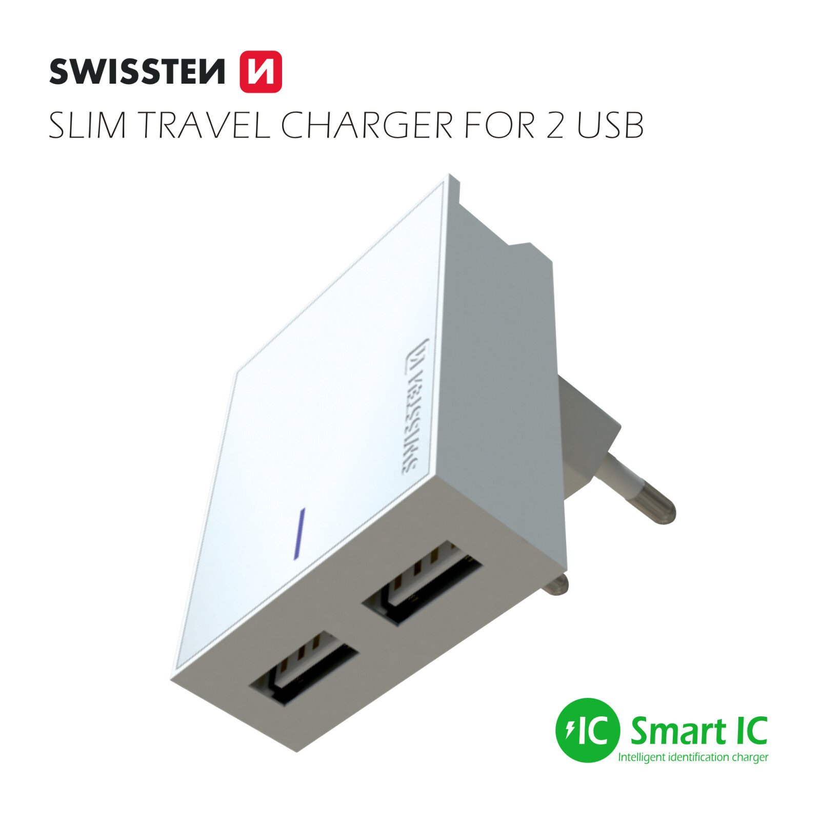 Swissten Travel Adapter Smart IC 2x USB 3A Power + Cablu de date USB / Lightning MFI 1,2 M Alb thumb