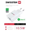 Swissten Travel Adapter 1x USB-C + 1X USB 2.1A 10.5W Alb