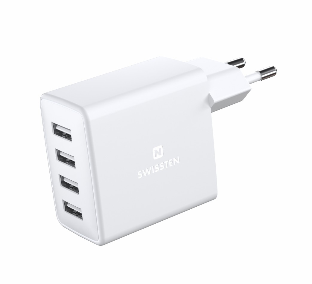 Swissten Travel Adapter 4X USB 4A 20W Alb thumb