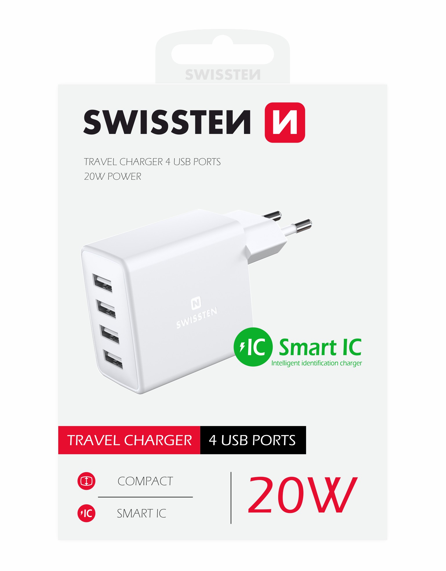 Swissten Travel Adapter 4X USB 4A 20W Alb thumb