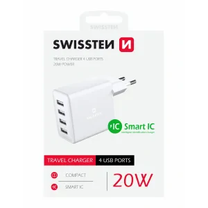 Swissten Travel Adapter 4X USB 4A 20W Alb