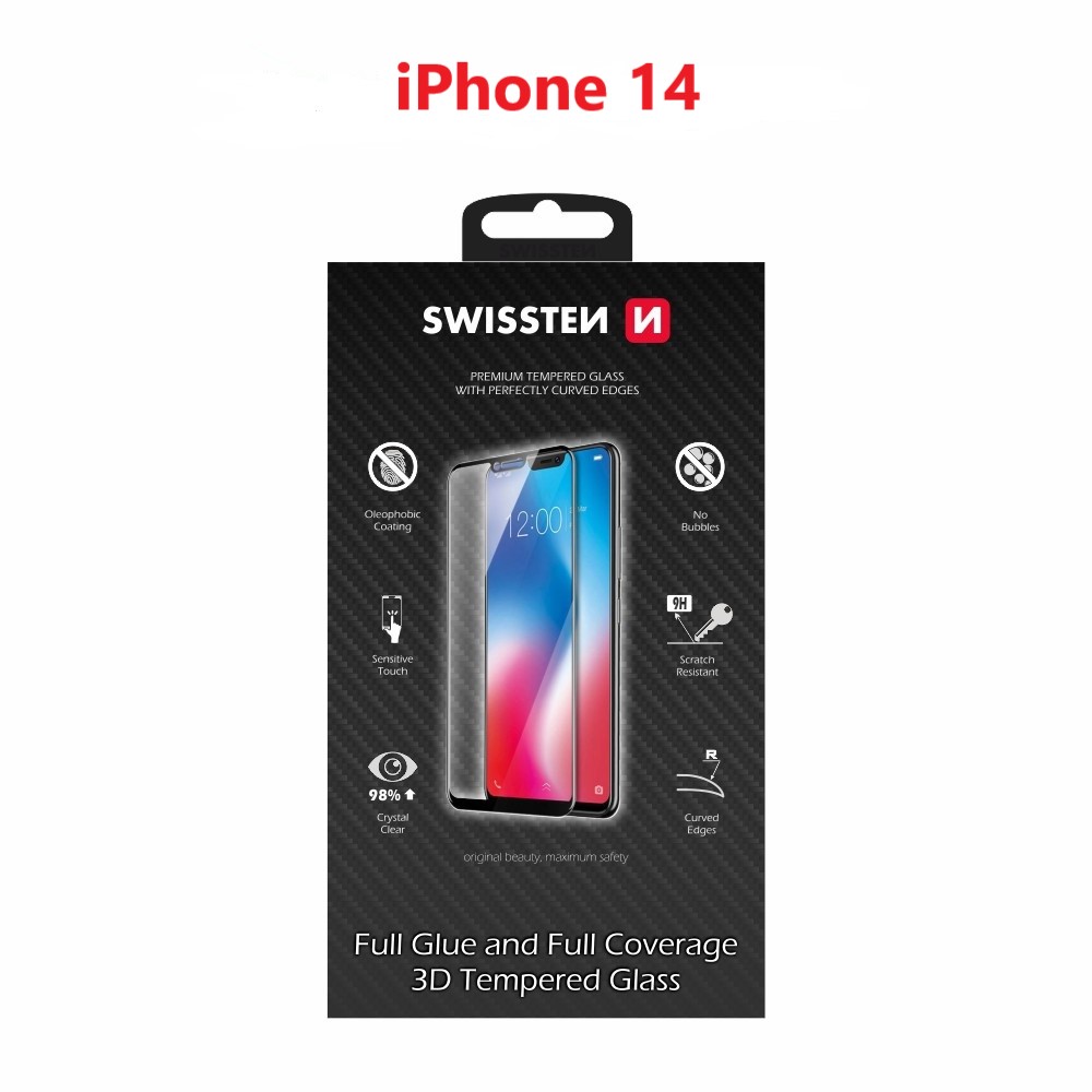 Swissten Ultra Durabil 3D Full Glue Glass Apple iPhone 14 Negru thumb