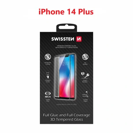 Swissten Glass Ultra Durabil 3D Full Glue Glass Apple iPhone 14 Plus Negru
