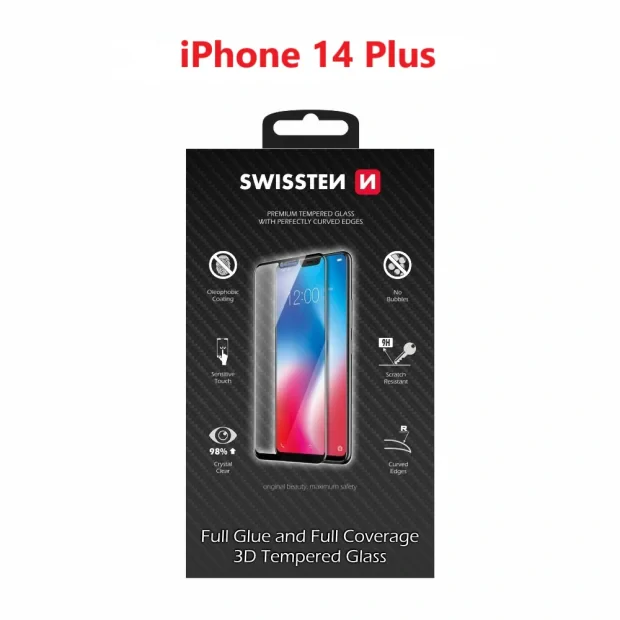 Swissten Glass Ultra Durabil 3D Full Glue Glass Apple iPhone 14 Plus Negru