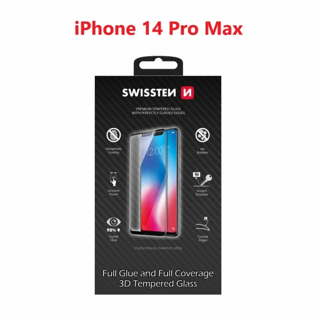 Swissten Ultra Durabil 3D Full Glue Glass Apple iPhone 14 PRO Max Negru