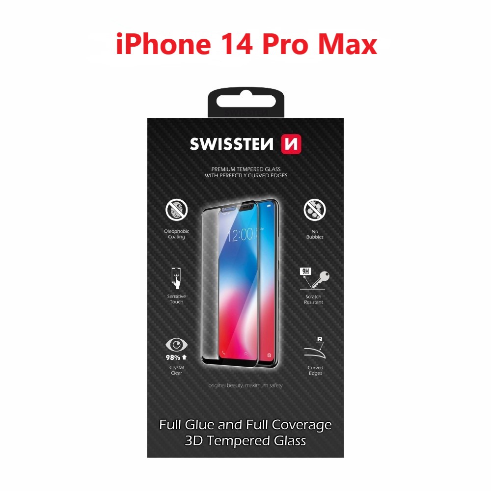 Swissten Ultra Durabil 3D Full Glue Glass Apple iPhone 14 PRO Max Negru thumb