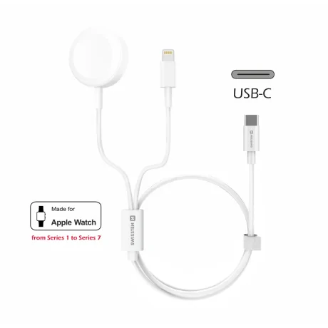 Swissten Charging Magnetic Cable 2in1 PRO Apple Watch and Lightning, USB-C 1,2 m