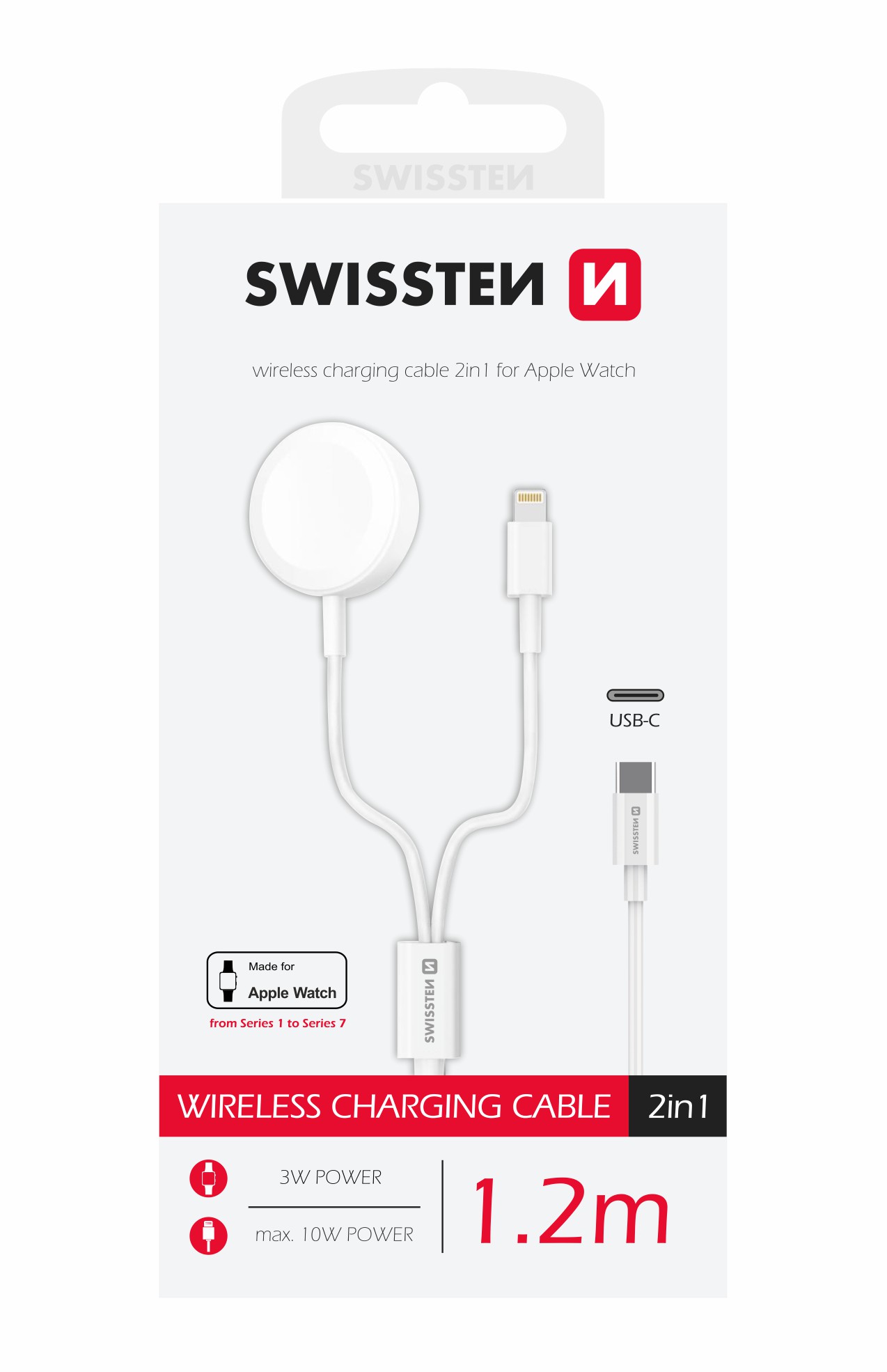 Swissten Charging Magnetic Cable 2in1 PRO Apple Watch and Lightning, USB-C 1,2 m thumb