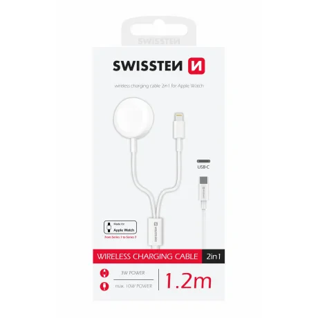 Swissten Charging Magnetic Cable 2in1 PRO Apple Watch and Lightning, USB-C 1,2 m