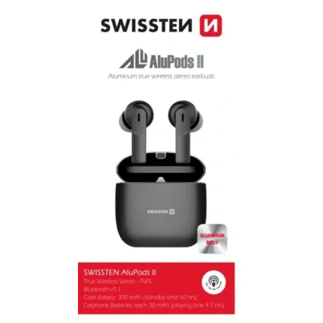 Casti Bluetooth Swissten TWS Alupods II Negru