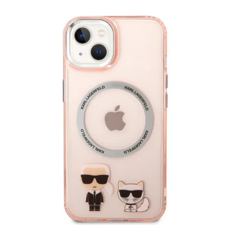 Husa Cover Karl Lagerfeld Magsafe With Ring Karl&amp;Choupette Bodies LOGO pentru iPhone 14 Pink
