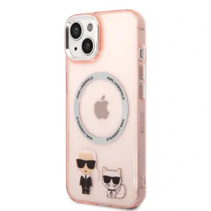 Husa Cover Karl Lagerfeld Magsafe With Ring Karl&amp;Choupette Bodies LOGO pentru iPhone 14 Pink