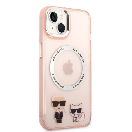 Husa Cover Karl Lagerfeld Magsafe With Ring Karl&amp;Choupette Bodies LOGO pentru iPhone 14 Pink