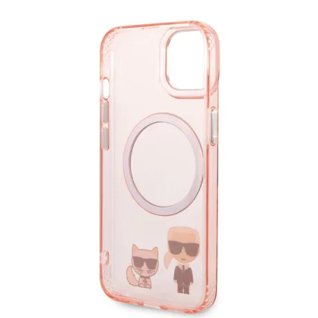 Husa Cover Karl Lagerfeld Magsafe With Ring Karl&amp;Choupette Bodies LOGO pentru iPhone 14 Pink