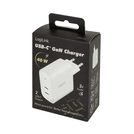 ALIMENTATOR retea 220V LOGILINK, universal, 2 x USB-C,  maxim 11V/1.8A, GaN 40W, suport OCP/OVP/OHP/SCP, alb, &quot;PA0282&quot;