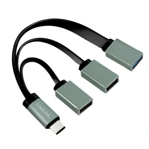 CABLU adaptor OTG LOGILINK, pt. smartphone, USB 3.0 Type-C (T) la USB 3.0 (M) + USB 2.0 (M) x 2, 10cm, asigura conectarea telef. la o tastatura, mouse, HUB, stick, etc., negru, &quot;UA0315&quot; (include TV 0.06 lei)