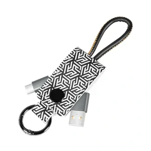 CABLU alimentare si date LOGILINK, pt. smartphone, USB 2.0 (T) la USB 2.0 Type-C (T), 0.22m, cu breloc, din piele, negru/ alb, &quot;CU0164&quot; (include TV 0.06 lei)