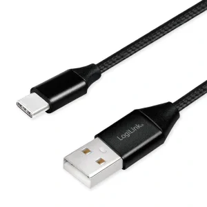 CABLU alimentare si date LOGILINK, pt. smartphone, USB 2.0 (T) la USB 2.0 Type-C (T), 1m, premium, cablu cu impletire din bumbac, negru, &quot;CU0140&quot;