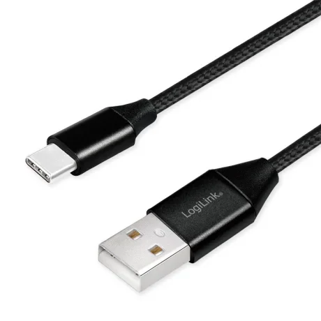 CABLU alimentare si date LOGILINK, pt. smartphone, USB 2.0 (T) la USB 2.0 Type-C (T), 1m, premium, cablu cu impletire din bumbac, negru, "CU0140"