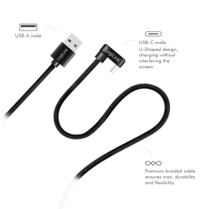 CABLU alimentare si date LOGILINK, pt. smartphone, USB 2.0, USB Type-C (T) la USB-A (T) la 180 grade, 2m, 2 x ecranat, aluminiu, negru, &quot;CU0193&quot; (include TV 0.06 lei)