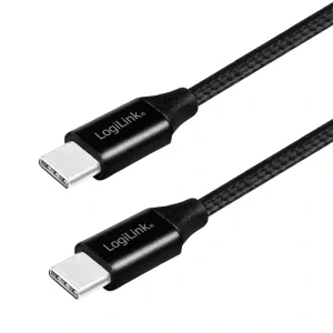 CABLU alimentare si date LOGILINK, pt. smartphone, USB 2.0, USB Type-C (T) la USB Type-C (T), 0.3m, premium, cablu cu impletire din bumbac, negru, &quot;CU0153&quot;