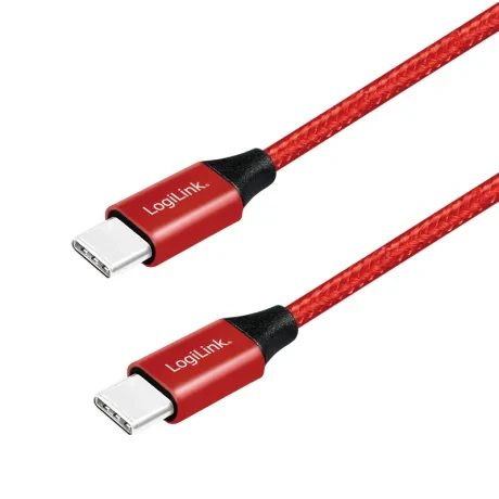 CABLU alimentare si date LOGILINK, pt. smartphone, USB 2.0, USB Type-C (T) la USB Type-C (T), 0.3m, premium, cablu cu impletire din bumbac, rosu, &quot;CU0155&quot; (include TV 0.06 lei)