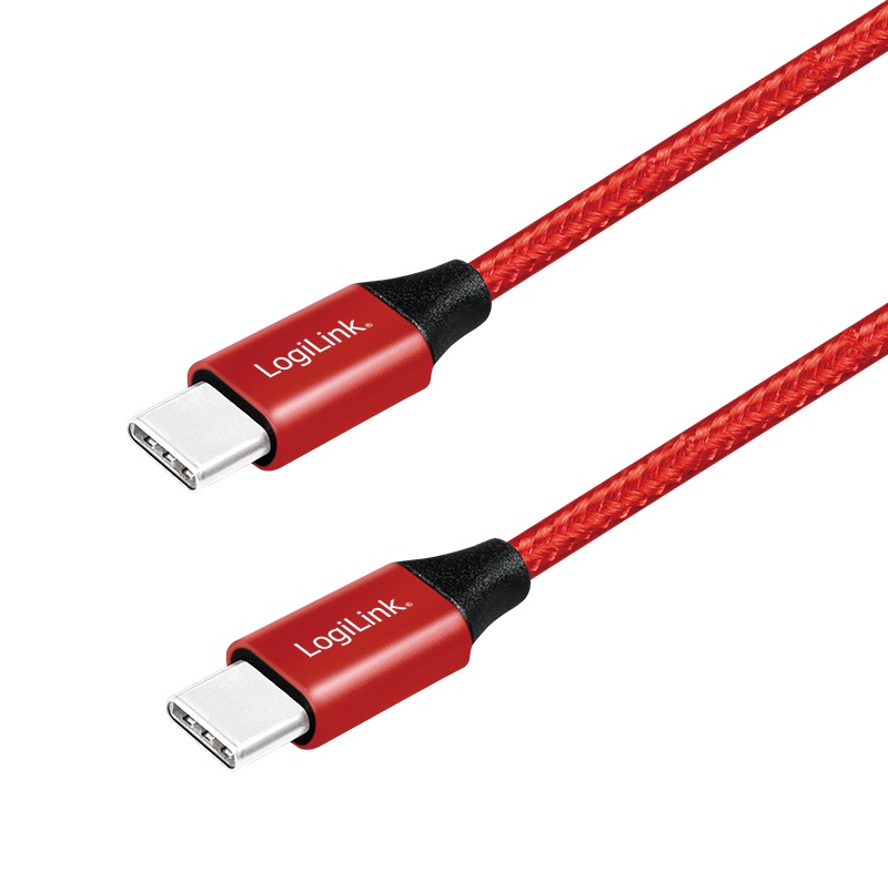 CABLU alimentare si date LOGILINK, pt. smartphone, USB 2.0, USB Type-C (T) la USB Type-C (T), 1m, premium, cablu cu impletire din bumbac, rosu, "CU0156" (include TV 0.06 lei) thumb