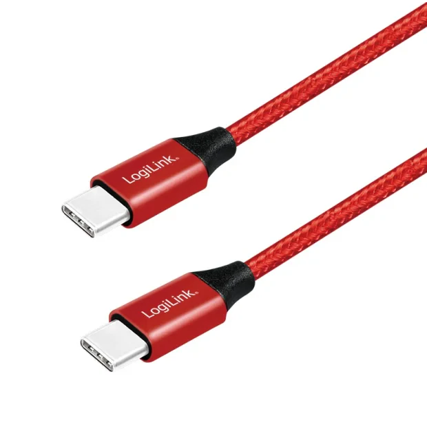 CABLU alimentare si date LOGILINK, pt. smartphone, USB 2.0, USB Type-C (T) la USB Type-C (T), 1m, premium, cablu cu impletire din bumbac, rosu, &quot;CU0156&quot; (include TV 0.06 lei)