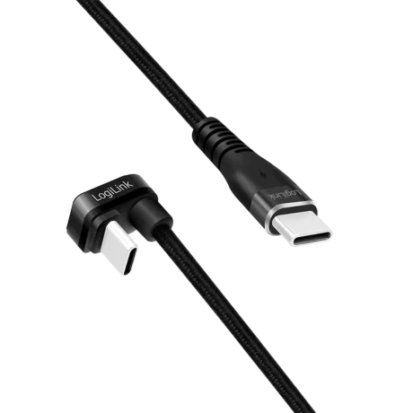 CABLU alimentare si date LOGILINK, pt. smartphone, USB 2.0, USB Type-C (T) la USB Type-C (T) la 180 grade, 2m, 2 x ecranat, aluminiu, negru, &quot;CU0191&quot;