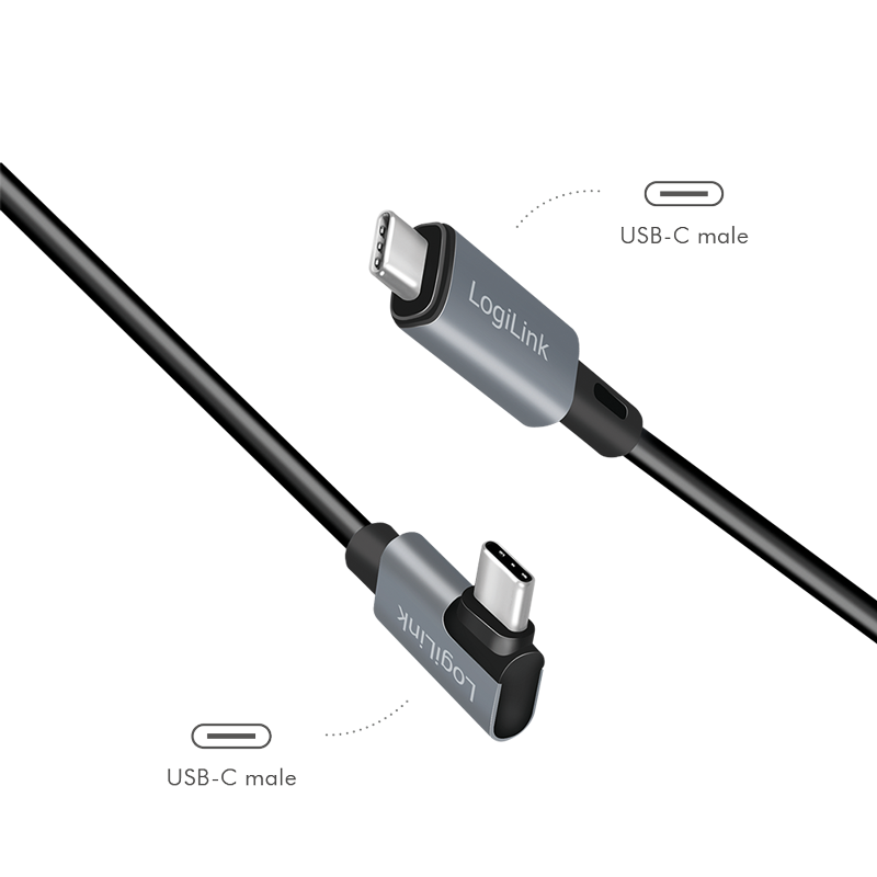 CABLU alimentare si date LOGILINK, pt. smartphone, USB 2.0, USB Type-C (T) la USB Type-C (T) la  90 grade, 1m, PD 100W, 2 x ecranat, plastic, negru, "CU0182" thumb