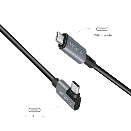 CABLU alimentare si date LOGILINK, pt. smartphone, USB 2.0, USB Type-C (T) la USB Type-C (T) la  90 grade, 2m, PD 100W, 2 x ecranat, plastic, negru, &quot;CU0183&quot;