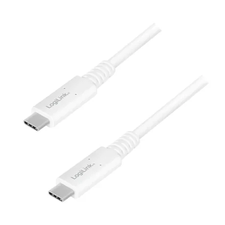 CABLU alimentare si date LOGILINK, pt. smartphone, USB 4.3, USB Type-C (T) la USB Type-C (T), UHD 8K / 60Hz (7680x4320), suporta pana la 20V/5A 100W, triplu ecranat,0.8m, alb, &quot;CU0180&quot; (include TV 0.06 lei)