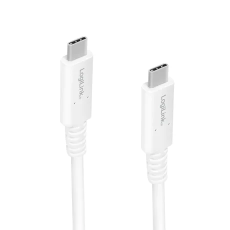 CABLU alimentare si date LOGILINK, pt. smartphone, USB 4.3, USB Type-C (T) la USB Type-C (T), UHD 8K / 60Hz (7680x4320), suporta pana la 20V/5A 100W, triplu ecranat,0.8m, alb, &quot;CU0180&quot; (include TV 0.06 lei)