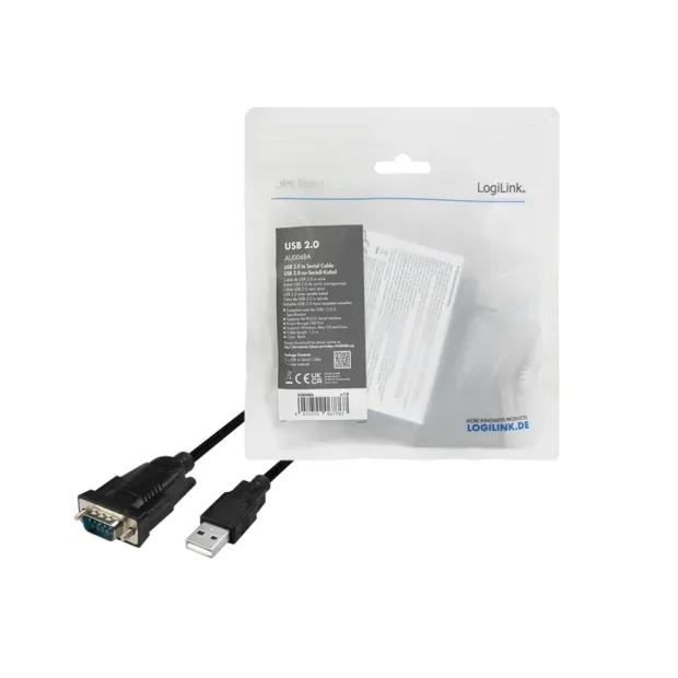CABLU USB LOGILINK adaptor, USB 2.0 (T) la Serial DB9M (9-pin)(RS232)(T), 1.5m, negru, &quot;AU0048A&quot;