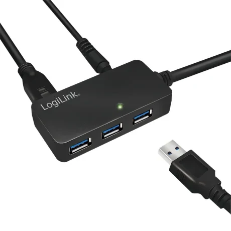 CABLU USB LOGILINK prelungitor, USB 3.0 (T) la 4 x USB 3.0 (M), 10m, activ (permite folosirea unui cablu USB lung), negru, &quot;UA0262&quot; (include TV 0.8lei)