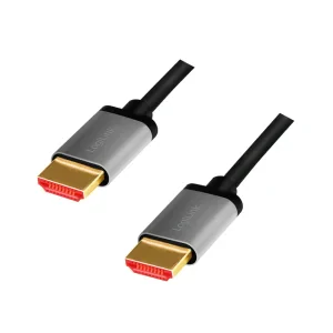 CABLU video LOGILINK, HDMI (T) la HDMI (T) 2.1 UHS, 2m, conectori auriti, rezolutie maxima 8K (7680 x 4320) la 60 Hz, aluminiu, negru, &quot;CHA0105&quot; (include TV 0.18lei)