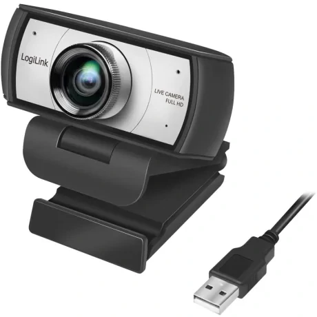 CAMERA WEB LOGILINK senzor. 1080p Full-HD cu rezolutie video 1920x1080; unghi vizualizare 120grade, pivotare 90grade, rotatie 180grade, microfon dual, cablu 1.6m, &quot;UA0377&quot; (include TV 0.18lei)