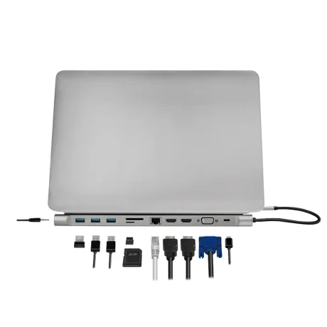 DOCKING Station LOGILINK universal, conectare PC USB 3.1, USB 3.0 x 3, porturi video VGA x 1, HDMI x 2, RJ-45, card reader, PD 3.0 pana la 100W, argintiu, &quot;UA0373&quot; (include TV 0.18lei)