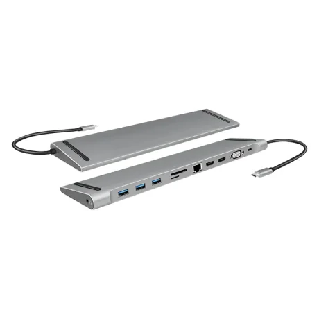 DOCKING Station LOGILINK universal, conectare PC USB 3.1, USB 3.0 x 3, porturi video VGA x 1, HDMI x 2, RJ-45, card reader, PD 3.0 pana la 100W, argintiu, &quot;UA0373&quot; (include TV 0.18lei)