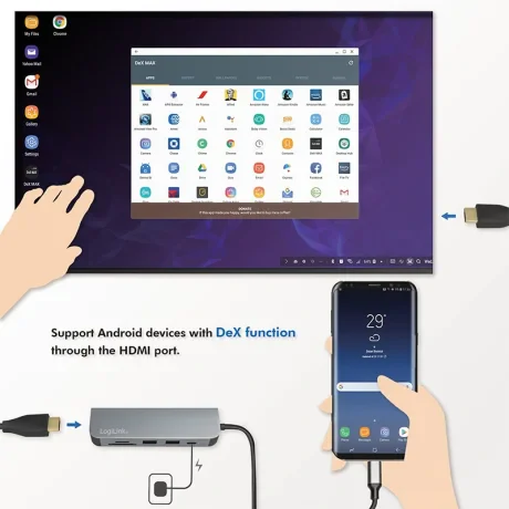 DOCKING Station LOGILINK universal, conectare PC USB 3.2, USB 3.0 x 2, porturi video HDMI x 1, card reader, PD 2.0 pana la 60W, argintiu, &quot;UA0343&quot; (include TV 0.18lei)