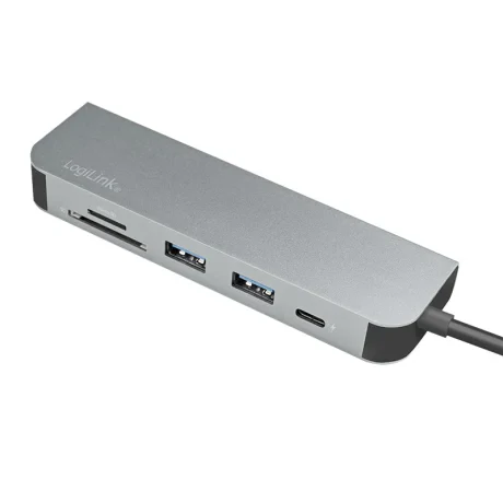 DOCKING Station LOGILINK universal, conectare PC USB 3.2, USB 3.0 x 2, porturi video HDMI x 1, card reader, PD 2.0 pana la 60W, argintiu, &quot;UA0343&quot; (include TV 0.18lei)