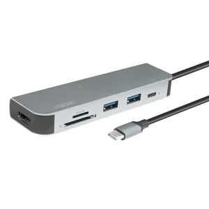 DOCKING Station LOGILINK universal, conectare PC USB 3.2, USB 3.0 x 2, porturi video HDMI x 1, card reader, PD 2.0 pana la 60W, argintiu, &quot;UA0343&quot; (include TV 0.18lei)