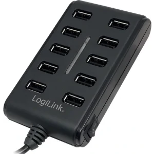 HUB extern LOGILINK, porturi USB: USB 2.0 x 10, conectare prin USB 2.0, alimentare retea 220 V, cablu 0.6 m, negru, &quot;UA0125&quot;  (include TV 0.8lei)