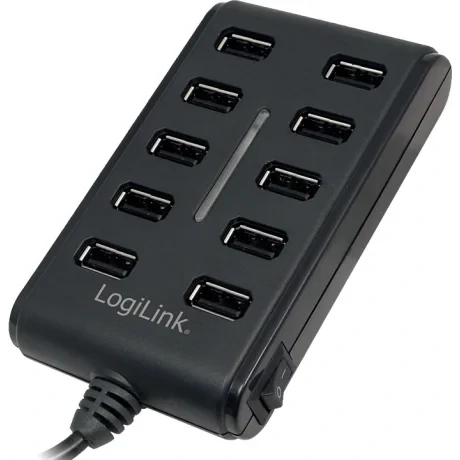 HUB extern LOGILINK, porturi USB: USB 2.0 x 10, conectare prin USB 2.0, alimentare retea 220 V, cablu 0.6 m, negru, &quot;UA0125&quot;  (include TV 0.8lei)