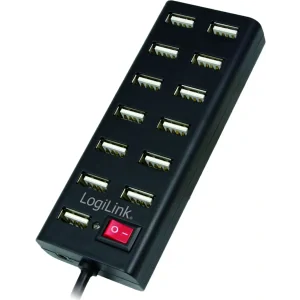 HUB extern LOGILINK, porturi USB: USB 2.0 x 13, conectare prin USB 2.0, alimentare retea 220 V, cablu 0.75 m, negru, &quot;UA0126&quot;  (include TV 0.8lei)