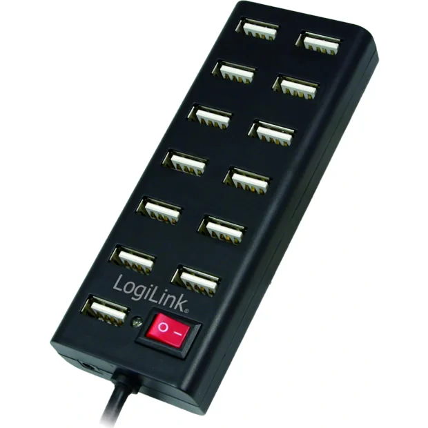 HUB extern LOGILINK, porturi USB: USB 2.0 x 13, conectare prin USB 2.0, alimentare retea 220 V, cablu 0.75 m, negru, &quot;UA0126&quot;  (include TV 0.8lei)